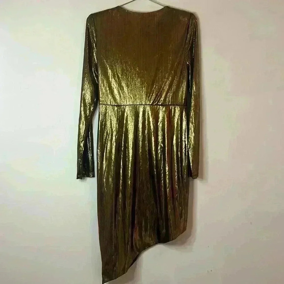 Ryse Gold Metallic Long Sleeve Asymmetrical Mini Dress - Picture 8 of 9